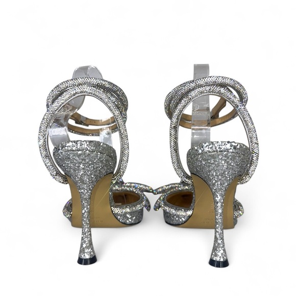 MACH & MACH Double Bow Glitter Silver Leather Heels IT40.5 - Picture 6 of 10